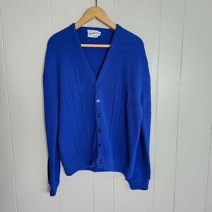 Vintage vtg Lusanne Grandpa Boyfriend cardigan sweater cable knit royal blue M